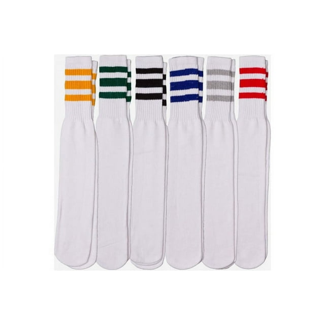 Classic Old School white Striped Tube Socks, Yellow (Single Pair
