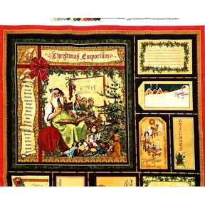 Classic Old Time Christmas Santa Block Cotton Fabric Panel (Great for Quilting, Sewing, Craft Projects, Wall Hangings, and More) 23" X 44"