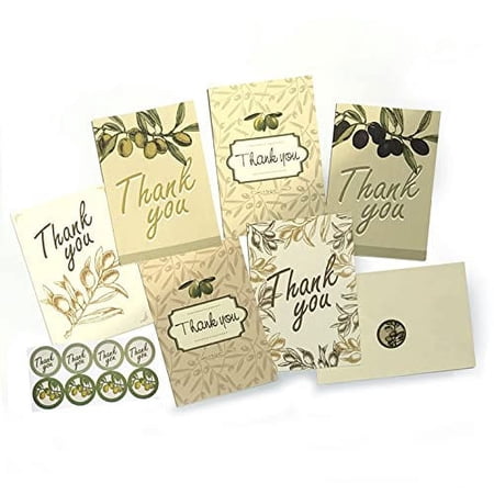 Classic Olives 48Ct. Thank You Card Pack: Include Cards, Envelopes & Seal Stickers, Blank Interior For Customized Messaging. Great For Any Special Occasions.