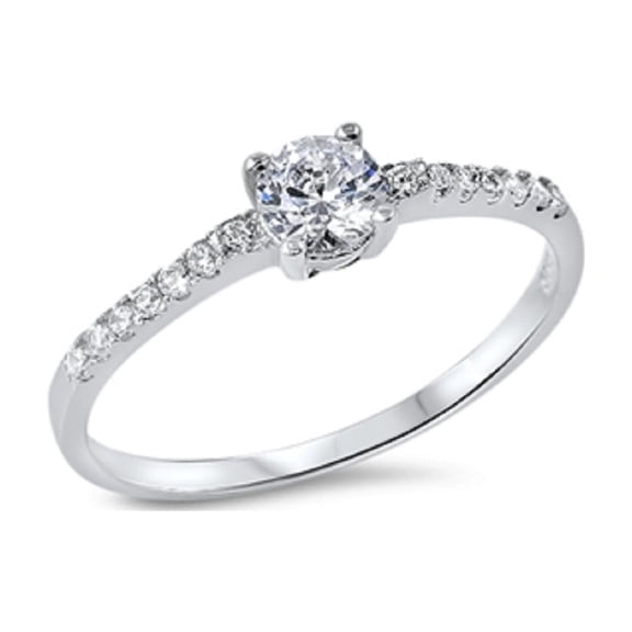 Classic One Center and Side Stones Cubic Zirconia Ring Sterling Silver 925