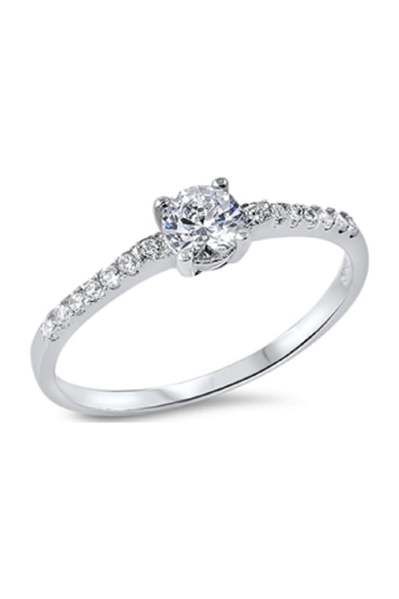 Classic One Center and Side Stones Cubic Zirconia Ring Sterling Silver 925