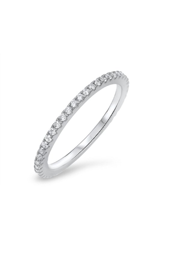 Classic One Channel Pave Cubic Zirconia Ring Sterling Silver 925