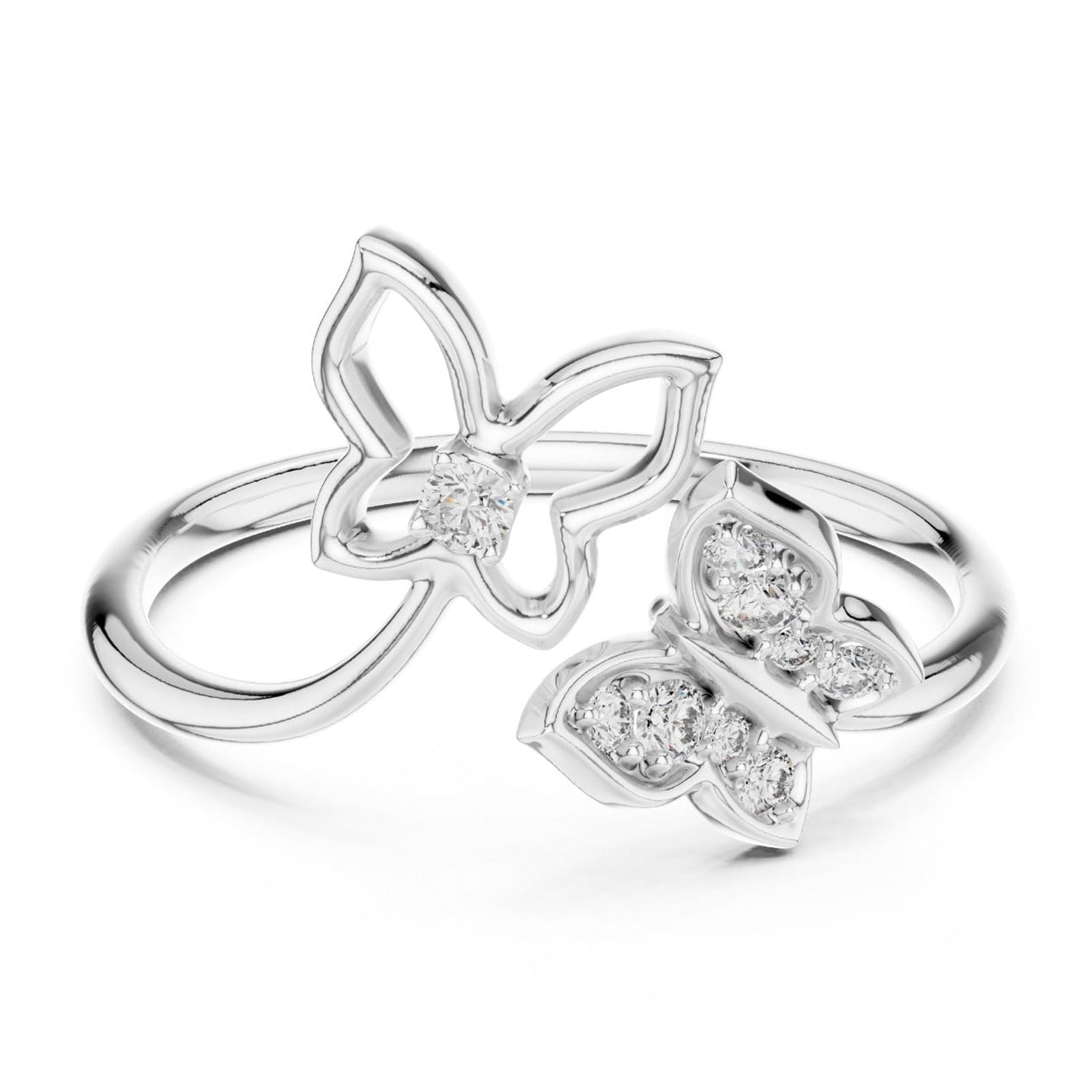 Classic Open Cuff Diamond Ring, Dual Butterfly Design Diamond ...