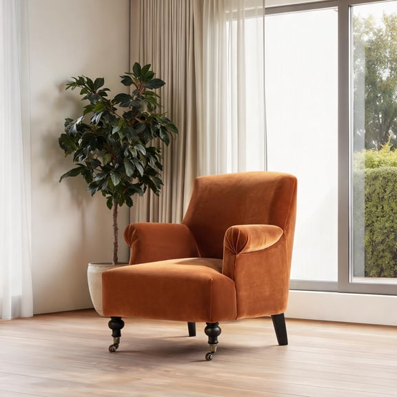 Classic Orange Performance Velvet Accent Armchair, Timeless Seating for Small Spaces Living Room Bedroom