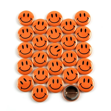 Classic Orange Smiley Face Pinback Button Badges - 1 Inch - 25 Pack