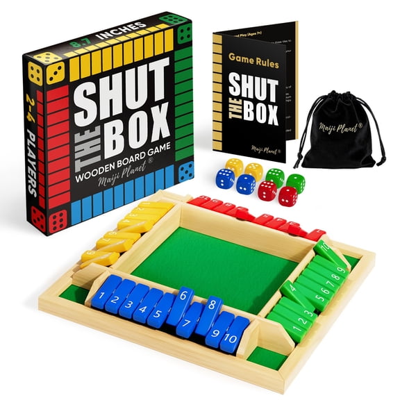 Classic Original Shut The Box Game & Sequence Board Game - Wooden Math Dice Table Games for Family Night, Classroom, Travel - Easy Group Fun for Kids, Adults & Seniors (2-4 Players)