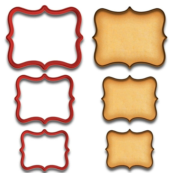 Classic Ornate Plaque Cookie Cutter Set - 4x3.3, 3x2.5, and 2x1.6 Inches for Baking & Decorating