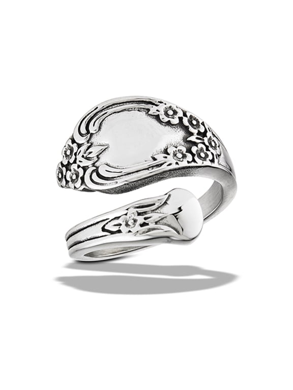 Classic Ornate Spoon Ring High Polished Stainless Steel Band Gray Jewelry Female Male Unisex Size 10
