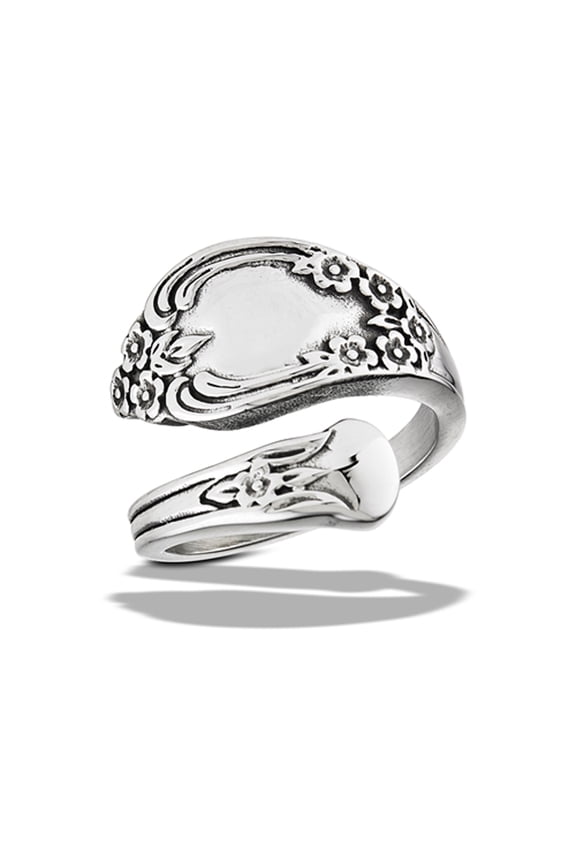 Classic Ornate Spoon Ring High Polished Stainless Steel Band Gray Jewelry Female Male Unisex Size 7