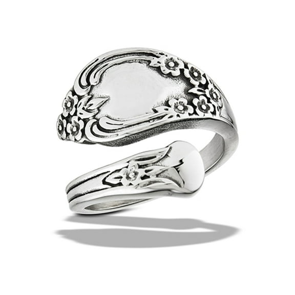 Classic Ornate Spoon Ring High Polished Stainless Steel Band Gray Jewelry Female Male Unisex Size 9