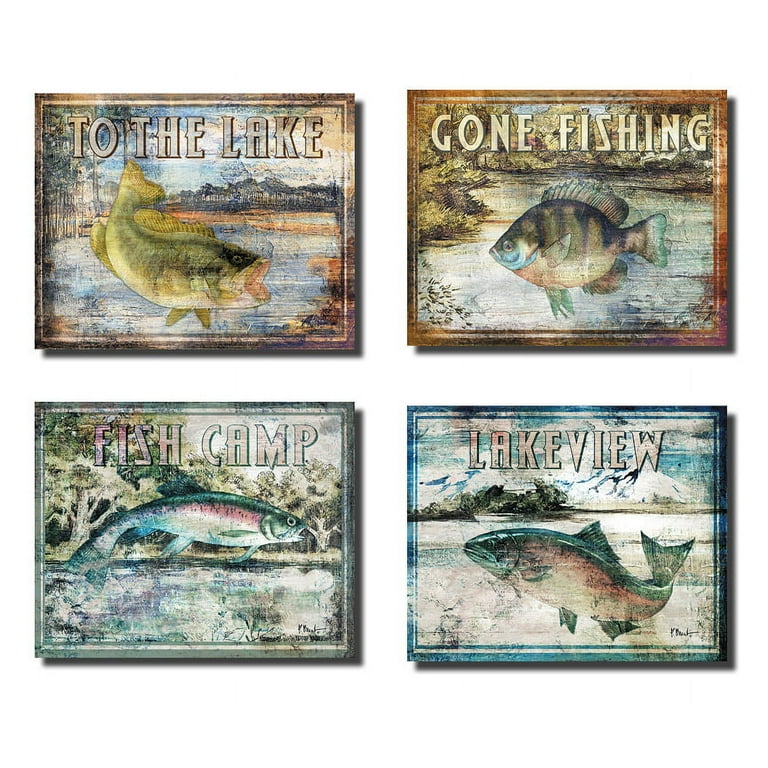 Classic Outdoors Fishing Signs: Lakeview, Fish Camp, Gone Fishing