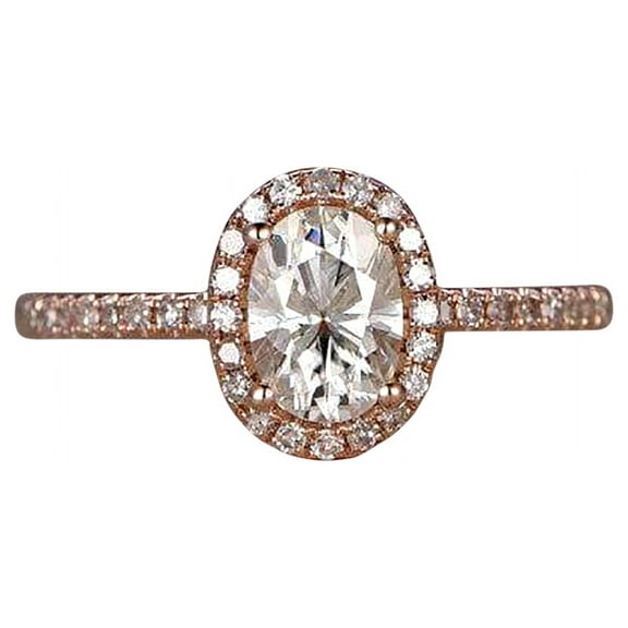 Classic Oval Cut 1.50 Ct Diamond Moissanite Halo Wedding Ring With 18K Rose Gold Plating