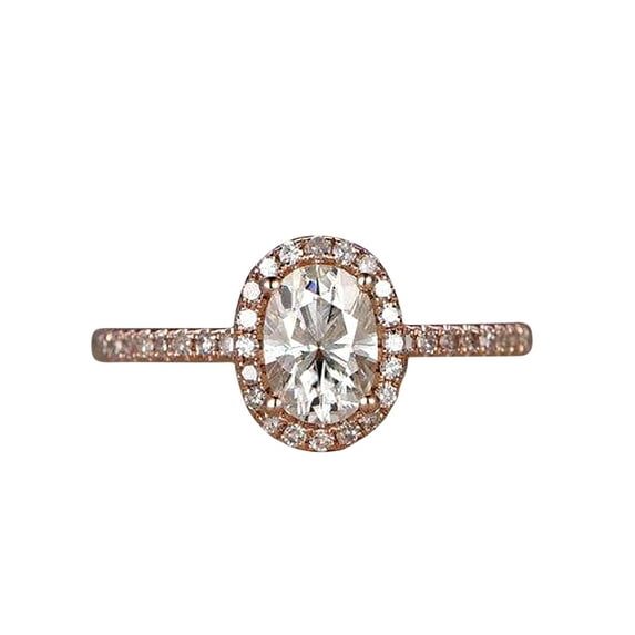 Classic Oval Cut 1.50 Ct Moissanite and Moissanite Halo Wedding Ring with 18k Gold Plating