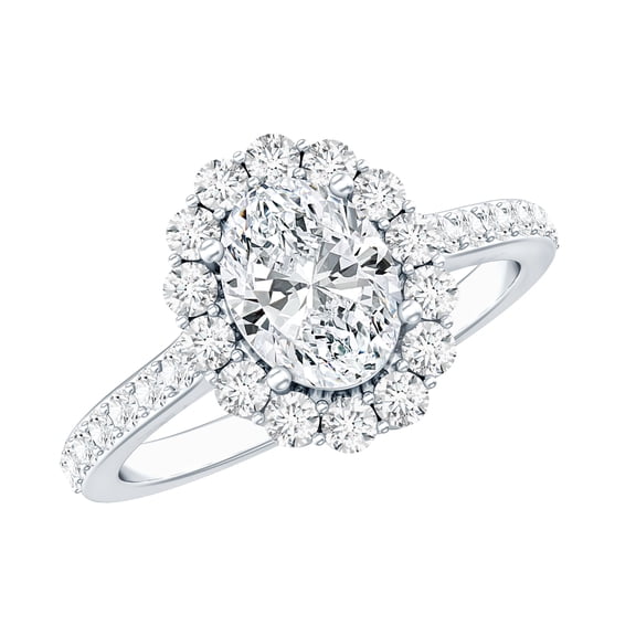 Rosec Jewels Certified Moissanite Oval Engagement Ring 1 Carat - Vintage Style Ring with Halo (6X8 mm, D-VS1 Grade), 925 Sterling Silver, US 4.00