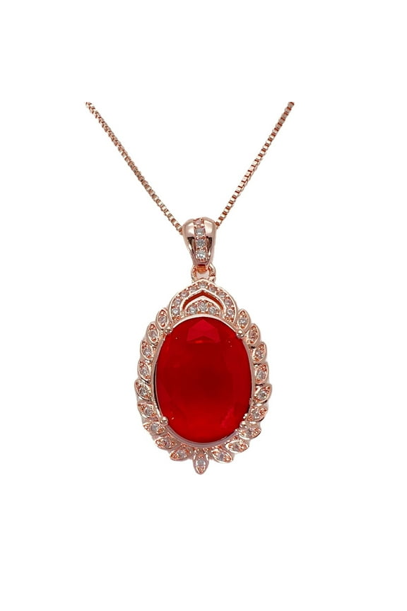 Classic Oval Pendant Crystal Necklace | Gemstone Ruby Sapphire Waterdrop Birthstone Emerald Necklace | 18K Rose Gold Plated Chain | Vintage Meaningful Jewelry Gift for Mother Wife Girlfriend