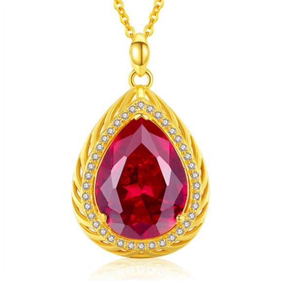 Classic Oval Pendant Gemstone Necklace | Crystal Ruby Sapphire Waterdrop Birthstone Teardrop Emerald Necklace | 18K Platinum Gold Plated Chain | Jewelry Gift for Mother Wife Girlfriend