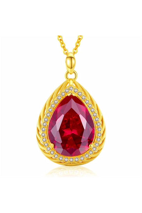 Classic Oval Pendant Gemstone Necklace | Crystal Ruby Sapphire Waterdrop Birthstone Teardrop Emerald Necklace | 18K Platinum Gold Plated Chain | Jewelry Gift for Mother Wife Girlfriend