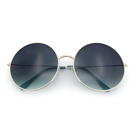 SA106 Classic Oversize Joplin Hippie Round Circle Lens Sunglasses Gold Frame - Blue Smoke Lens