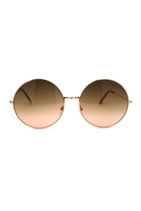 Classic Oversize Joplin Style Hippie Round Circle Lens Sunglasses Gold Brown Peach