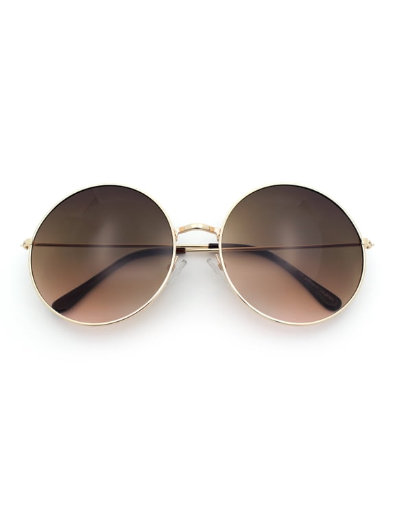 Classic Oversize Joplin Hippie Round Circle Lens Sunglasses Gold Frame - Brown Peach Lens