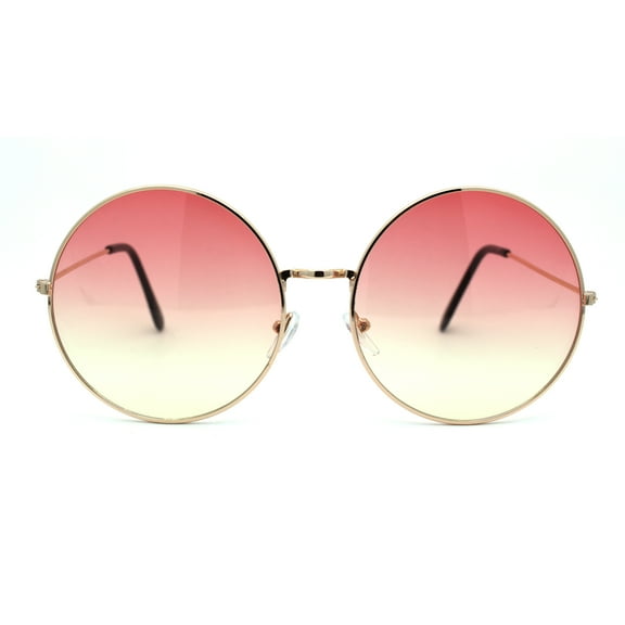 Classic Oversize Joplin Style Hippie Round Circle Lens Sunglasses Gold Red Yellow