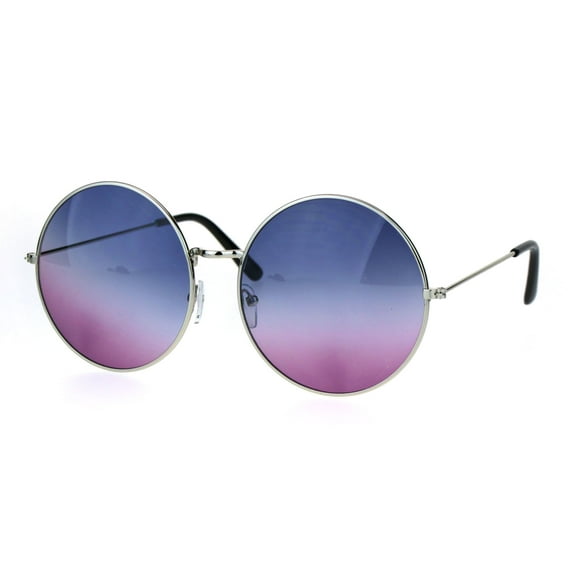 Classic Oversize Joplin Style Hippie Round Circle Lens Sunglasses Silver Blue Purple