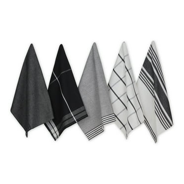 Classic Oversized Black Woven Dishtowels (Set of 5)