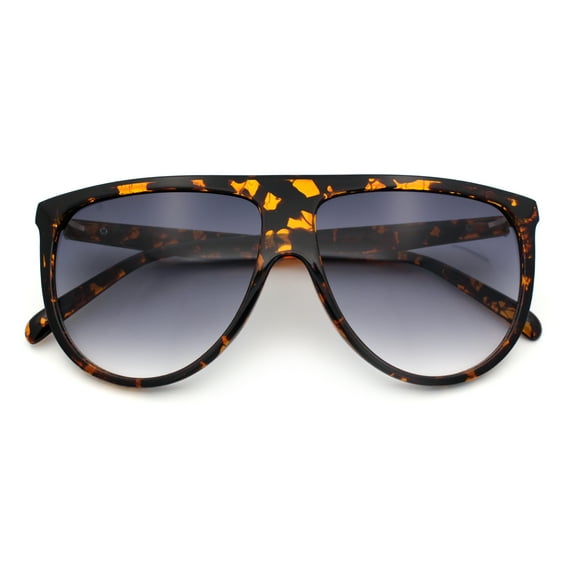 Classic Oversized Flat Top Oversized Thin Plastic Racer Fashion Sunglasses Tortoise - Smoke