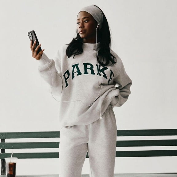 Classic Oversized Half Mock Neck Cotton Sweatshirt, PARKE Letter Patch Embroidery Loose Long Sleeve Casual Pullover Tops