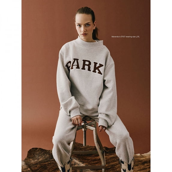 Classic Oversized Half Mock Neck Sweatshirt, PARKE Letter Patch Embroidery Loose Long Sleeve Casual Pullover Tops