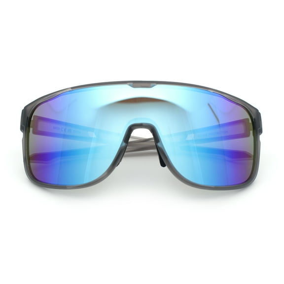 Classic Oversized Mens Shield Sport Plastic Minimal Color Mirror Lens Sunglasses Slate - Blue Mirror