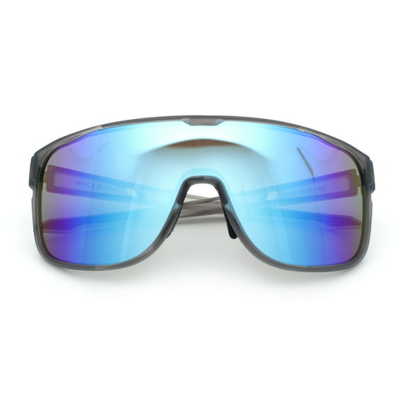 Classic Oversized Mens Shield Sport Plastic Minimal Color Mirror Lens Sunglasses Slate - Blue Mirror