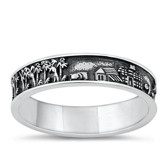 Classic Oxidized Beach Village Ring .925 Sterling Silver Band Jewelry Female Male Unisex Size 10