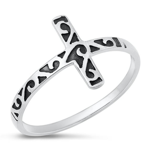 Classic Oxidized Christian Ring .925 Sterling Silver Cross Band Jewelry Female Male Unisex Size 5