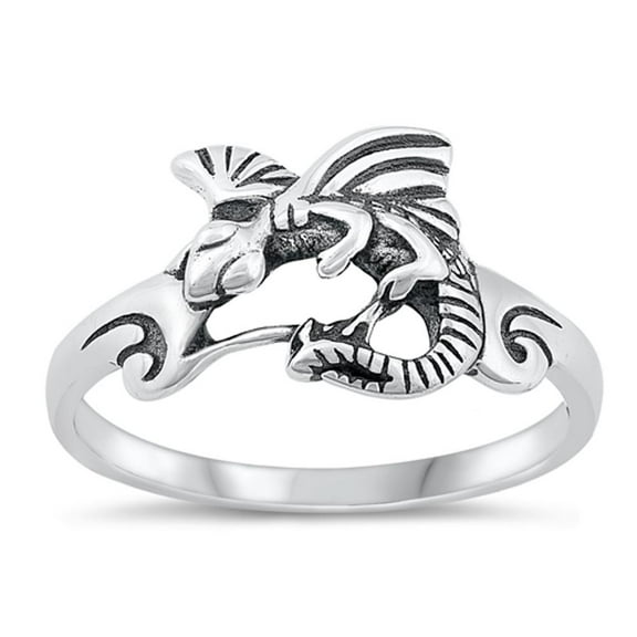 Classic Oxidized Dragon Ring .925 Sterling Silver Fantasy Band Jewelry Female Male Unisex Size 10