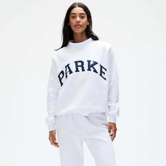 Classic PARKE Letter Patch Embroidered Women Fleece Mock Neck Loose Oversized Sweatshirt