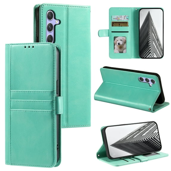 Classic PU Leather Flip Case for Samsung Galaxy A16 5G/4G, Wallet Case with Card Slots & Cash Pocket Kickstand Wrist Strap Full Body Protection Folio Cover for Samsung Galaxy A16 5G/4G, Green