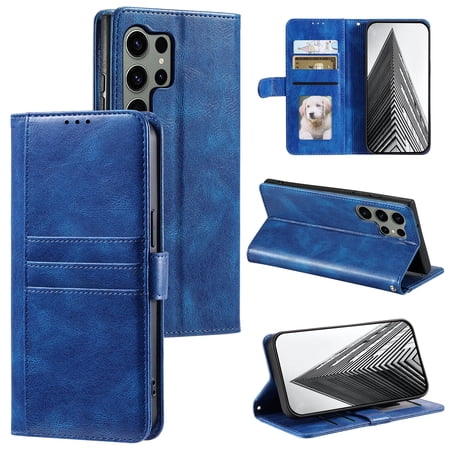 Classic PU Leather Flip Case for Samsung Galaxy S26 Ultra, Wallet Case with Card Slots & Cash Pocket Kickstand Wrist Strap Full Body Protection Folio Cover for Samsung Galaxy S26 Ultra, Blue