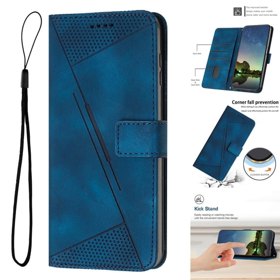 Classic PU Leather Wallet Case for Motorola Moto G Power 5G (2025), Card Slots Holder Wrist Hand Strap Flip Folio Cover with Kickstand Full Protection Shockproof Anti-Scratches Case, Blue