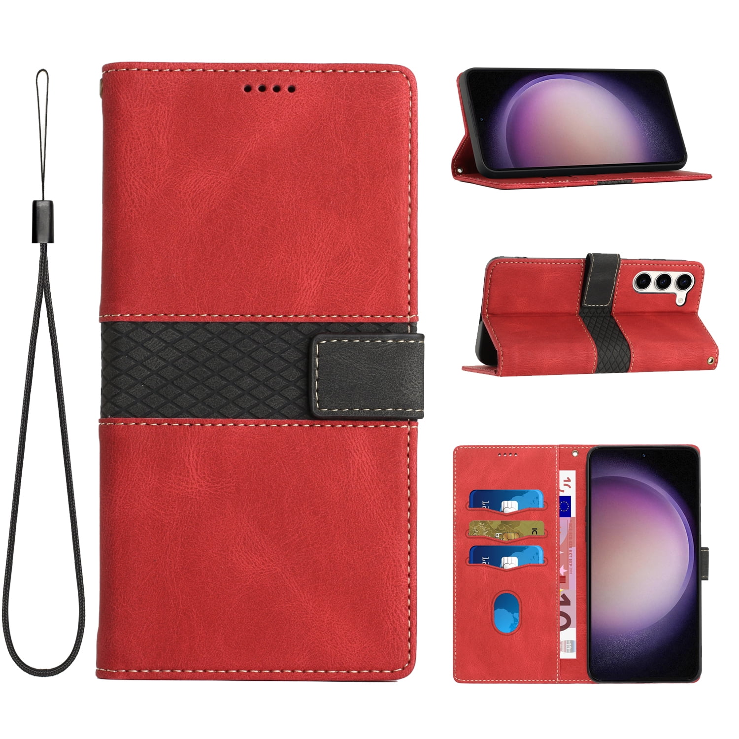 Classic PU Leather Wallet Flip Case For Samsung Galaxy S25 Plus, Ultra Thin Shockproof Card Slots Kickstand Wrist Strap Full Body Protective Phone Cover R - View #2