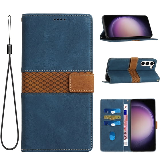 Classic PU Leather Wallet Flip Case for Samsung Galaxy S25 Plus, Ultra Thin Shockproof Card Slots Kickstand & Wrist Strap Full Body Protective Phone Cover for Samsung Galaxy S25 Plus, Blue