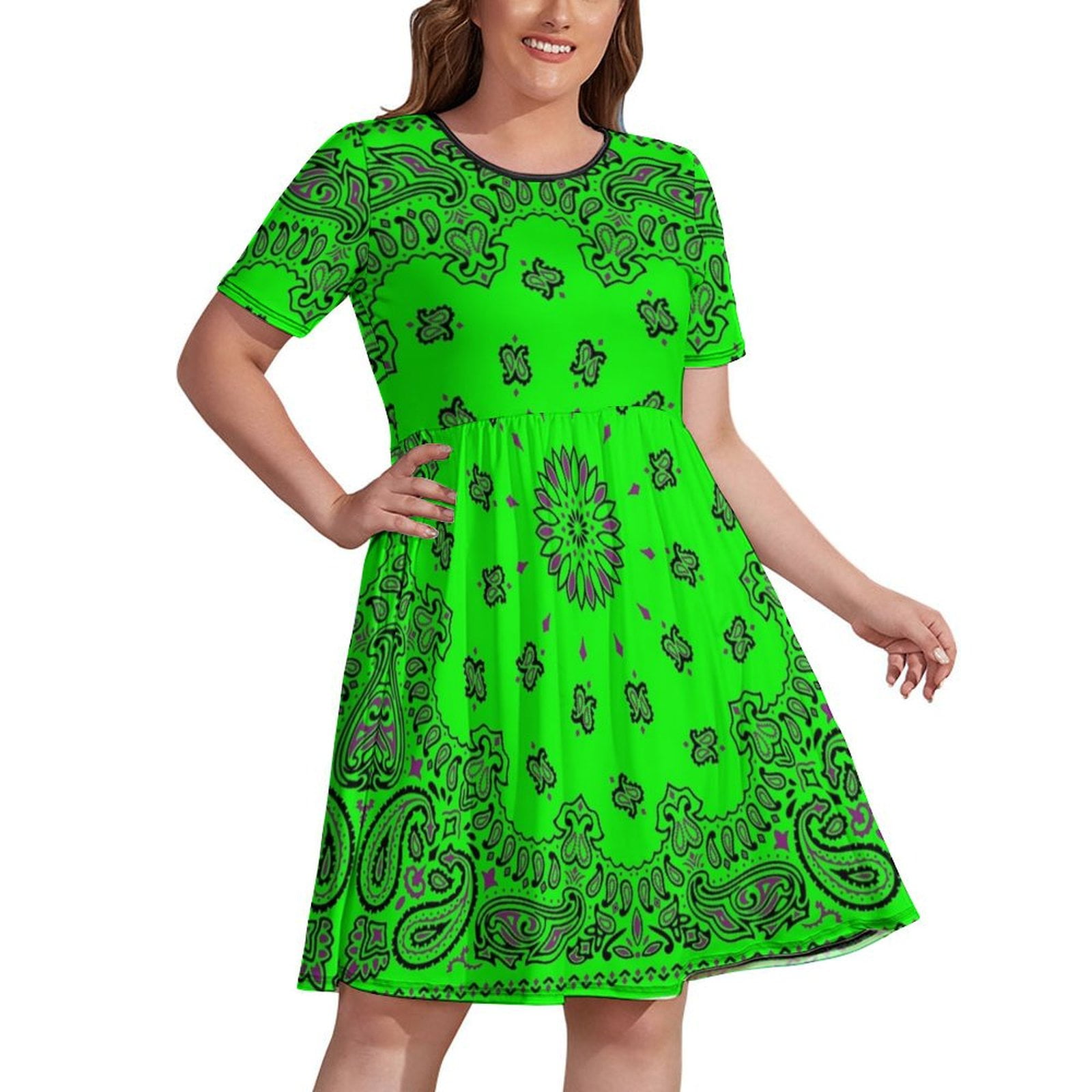 Classic Paisley Bandana Neon Green Purple and Black Dress luxury