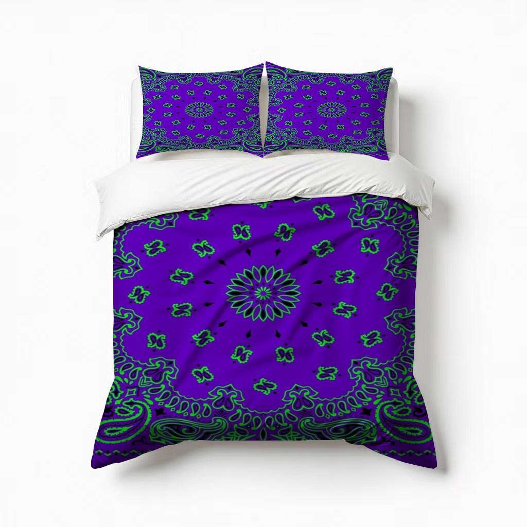 Classic Paisley Bandana, Purple And Green Bedding Set 3 Pcs Soft ...