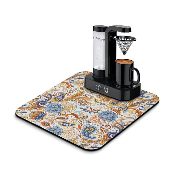 Classic Paisley Coffee Maker Mat - Ethnic Print Absorbent Pad for Coffee Bars, Non-Slip Kitchen Mat