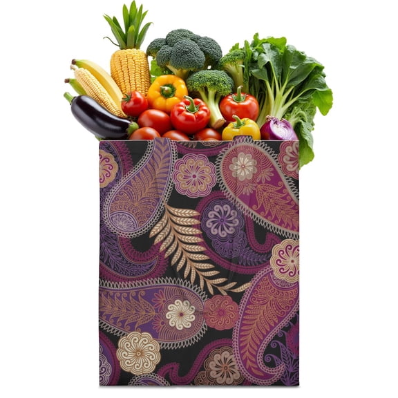 Classic Paisley Design Reusable Tote Bag - Foldable Grocery Bag with Bohemian Floral Patterns, Spacious & Machine Washable