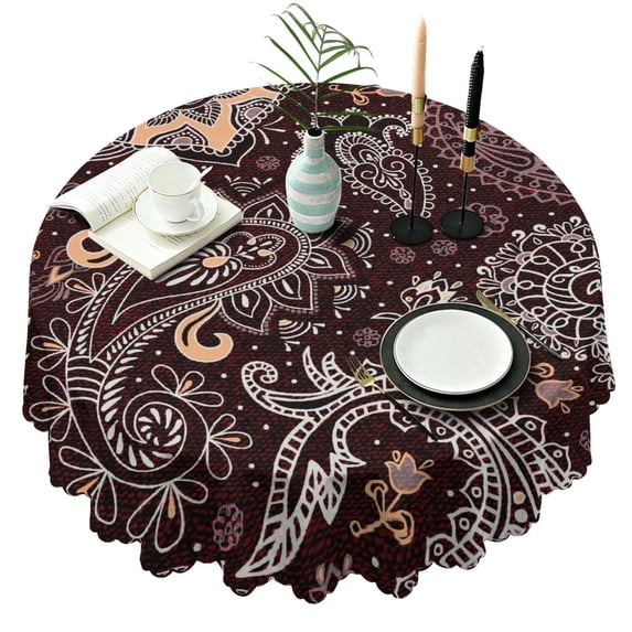 Classic Paisley Round Tablecloth 60 Inch Circle Table Cover for Dining Room Patio Stain Resistant Easy Clean Decor