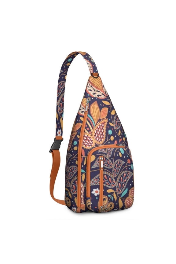 Classic Paisley Sling Bag - Elegant Floral Pattern Crossbody Backpack (Boho Retro Inspired)