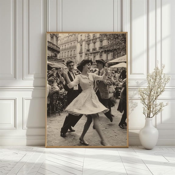 Classic Paris Street Scene Poster, Mid,Century People Dancing in City Artwork, Size 24x36 UNFFRAMED F03.1.7l1994