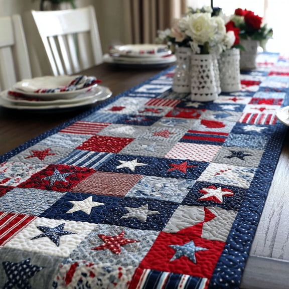 Classic Patchwork Quilted Table Runner, USA 250th Year Freedom Celebration Runner, Spring Table Runner, Mother's Day Gift
