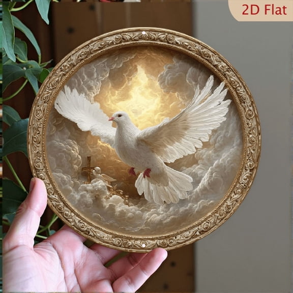 Classic Peace Dove Themed Logo Sign, Round Aluminum Metal Decorative Plaque, Suitable for Bar Kitchen Cafe Home Office Decoration, Holiday Gift, 8x8